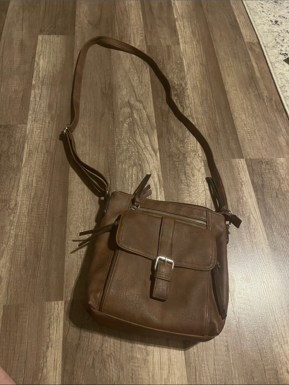 Brown Leather Crossbody Bag for Men - Adjustable Strap